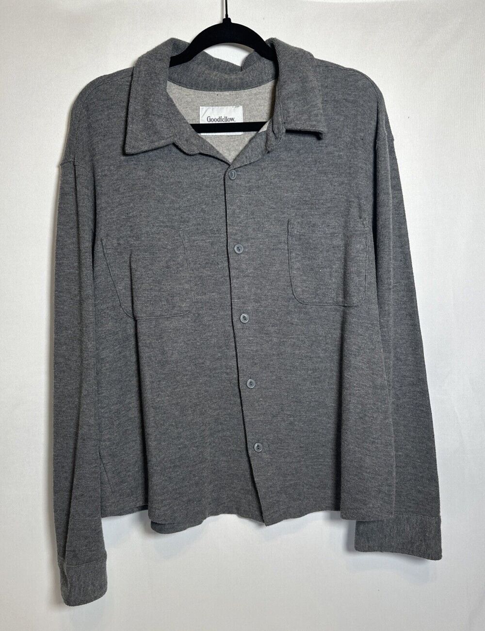 Goodfellow Mens Knit Long Sleeve Button Down Shirt Thundering Gray Small